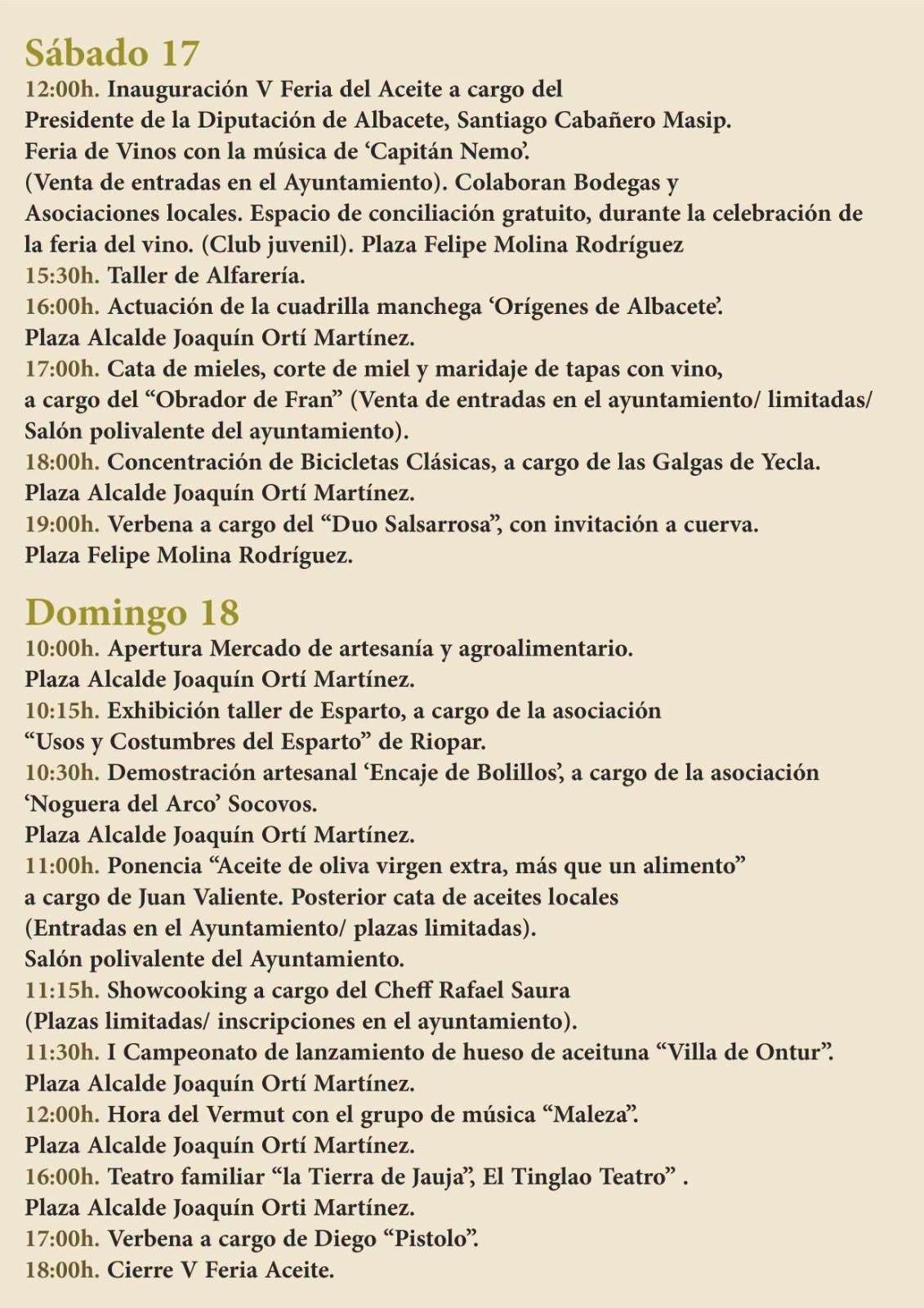 Programa Feria del Aceite Ontur